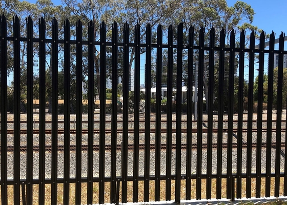 Black Powder Coating Steel Metal Palisade Fence Hot Dip Galvanized